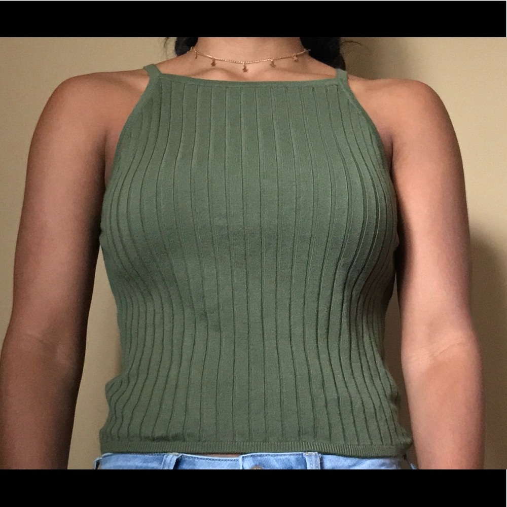OLIVE GREEN HALTER TOP